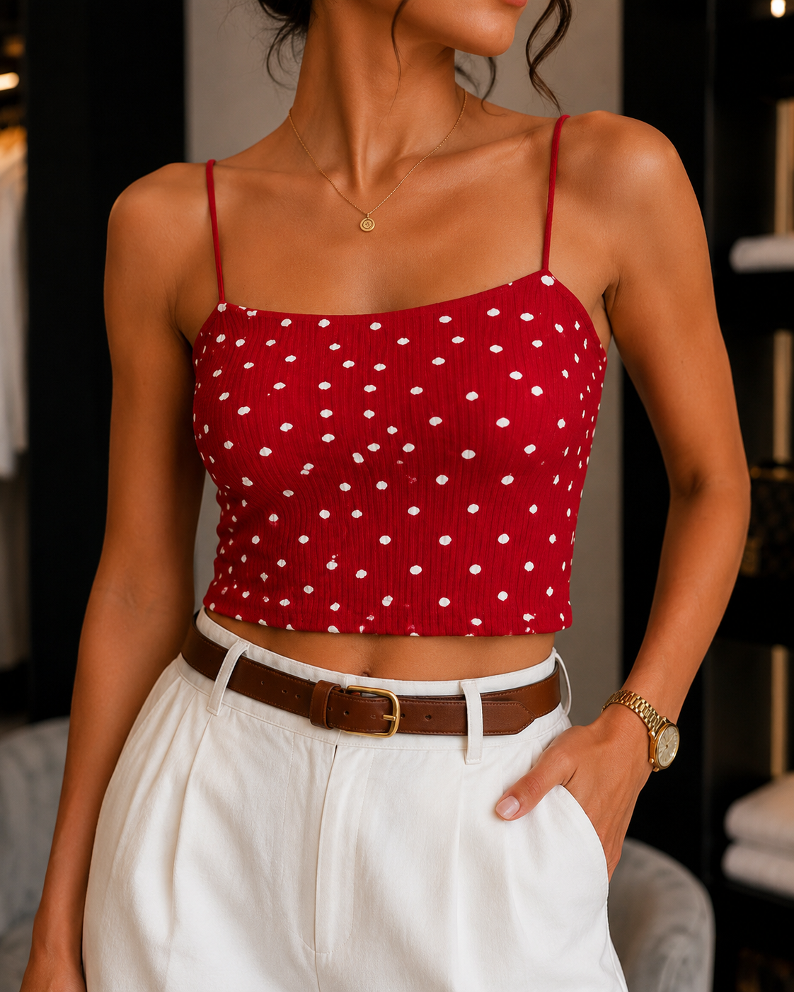 Puantiyeli Askılı Crop Bluz